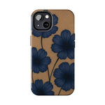 Navy Floral Tough iPhone Case — Durable Protective Case with Blue Flowers on Kraft Background  Shamo's