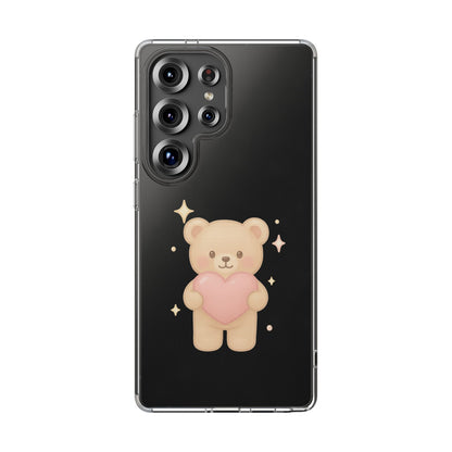 Romantic Teddy Bear Impact-Resistant iPhone Case with Heart Design