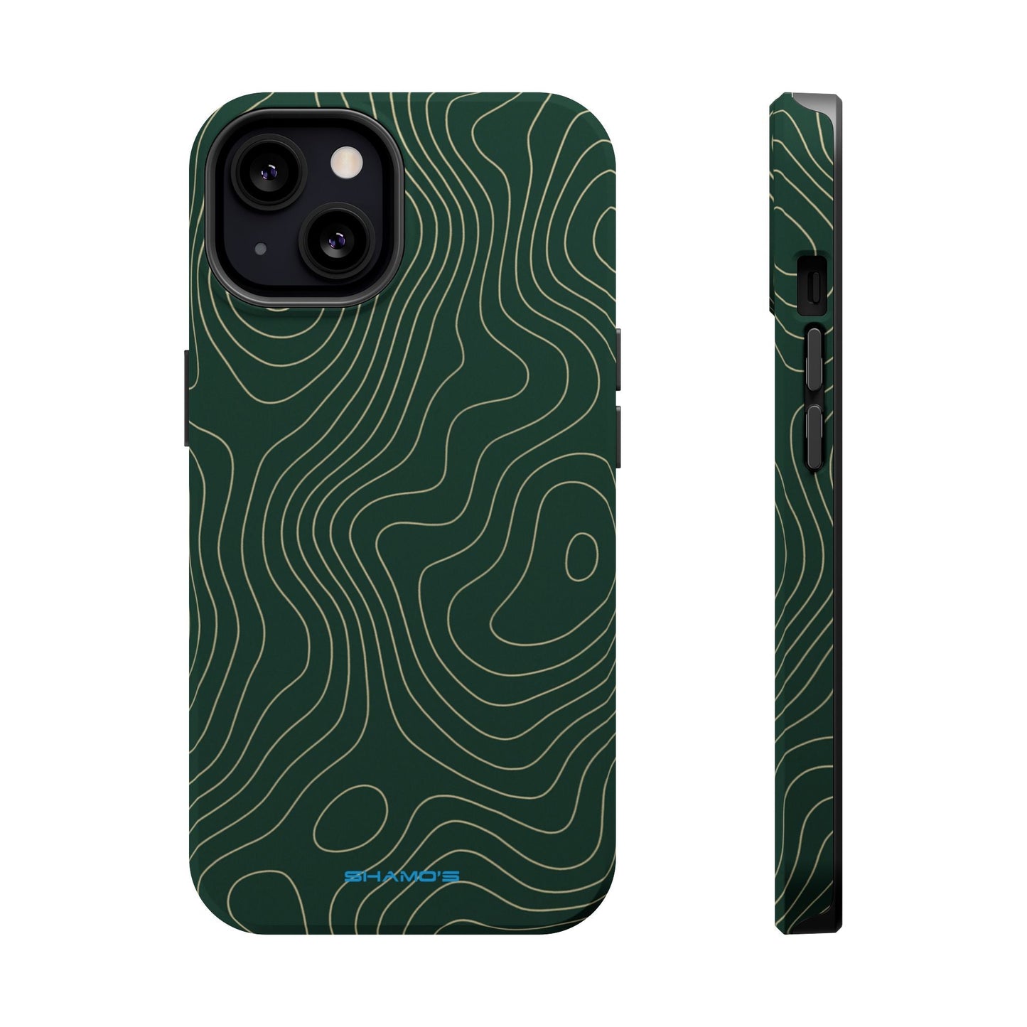 Topographic Green Magnetic Impact-Resistant iPhone Case | MagSafe compatible  Shamo's iPhone 13 / Matte