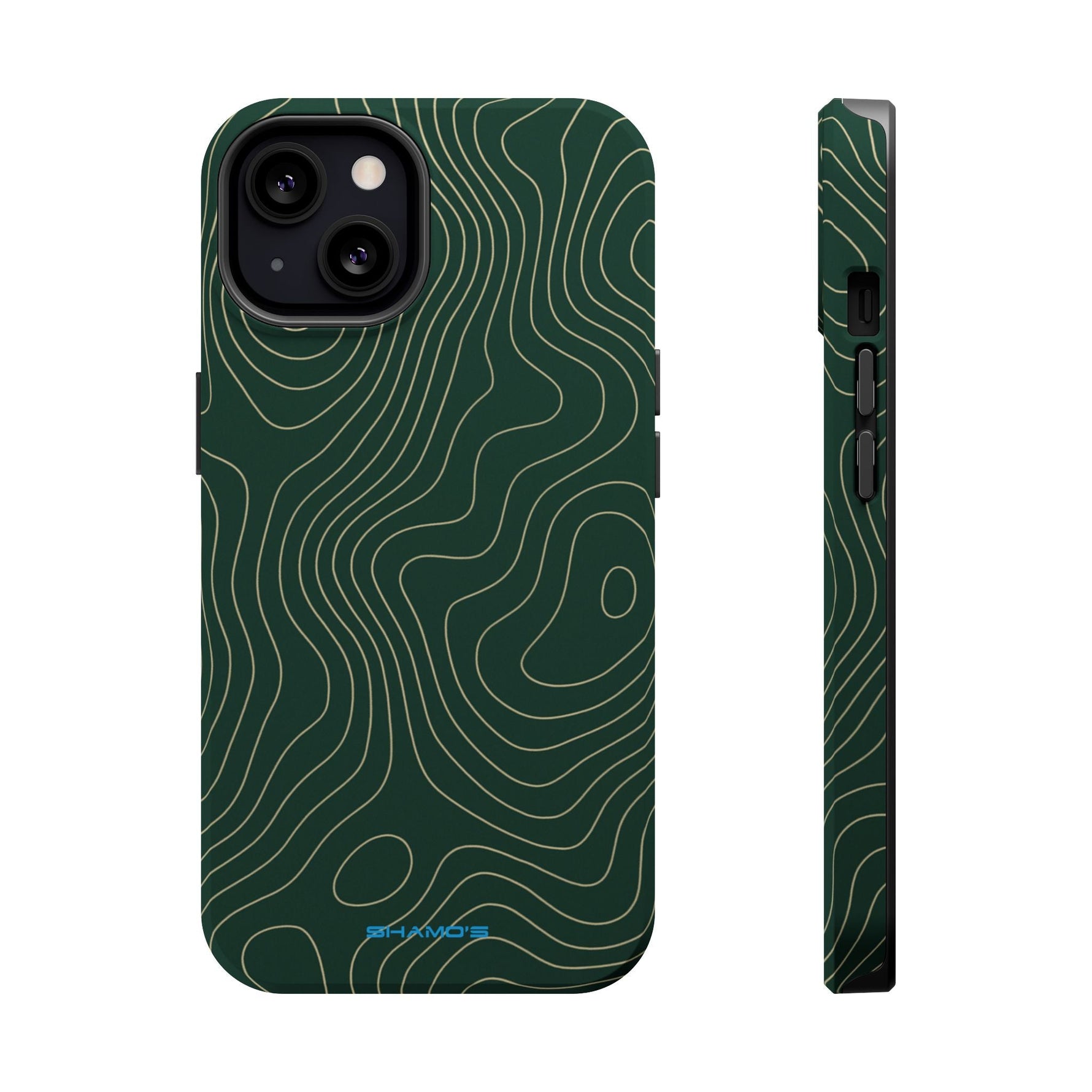 Topographic Green Magnetic Impact-Resistant iPhone Case | MagSafe compatible  Shamo's iPhone 13 / Matte
