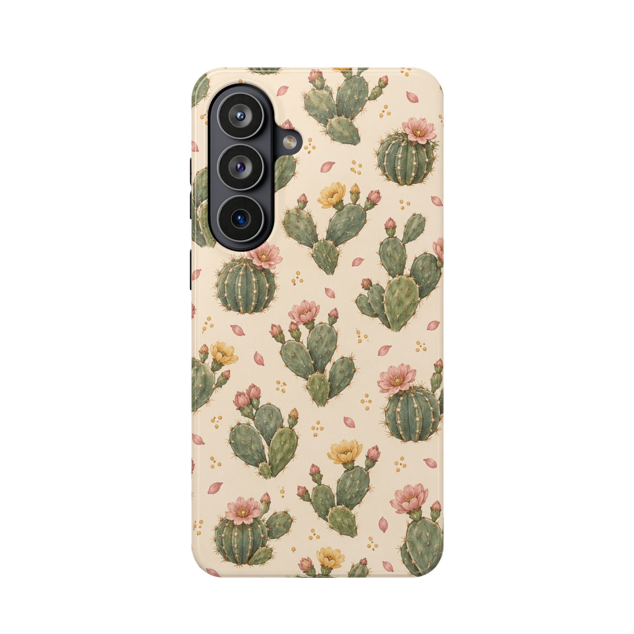 Cactus Bloom – Sage Green Floral Cactus MagSafe Phone Case, glossy Samsung Galaxy S26 Plus, rear view