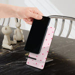 Pink Heart Check Phone Stand, Foldable Mobile Display Stand for Smartphones