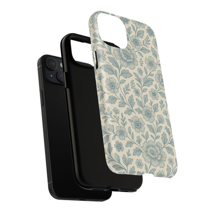 Vintage Blue Floral Tough Case for iPhone - Compatible with MagSafe