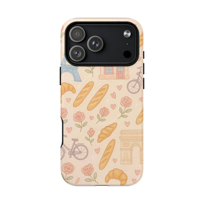 Parisian Bakery iPhone Case — Cute Eiffel Tower, Croissants & Baguette Tough MagSafe Case