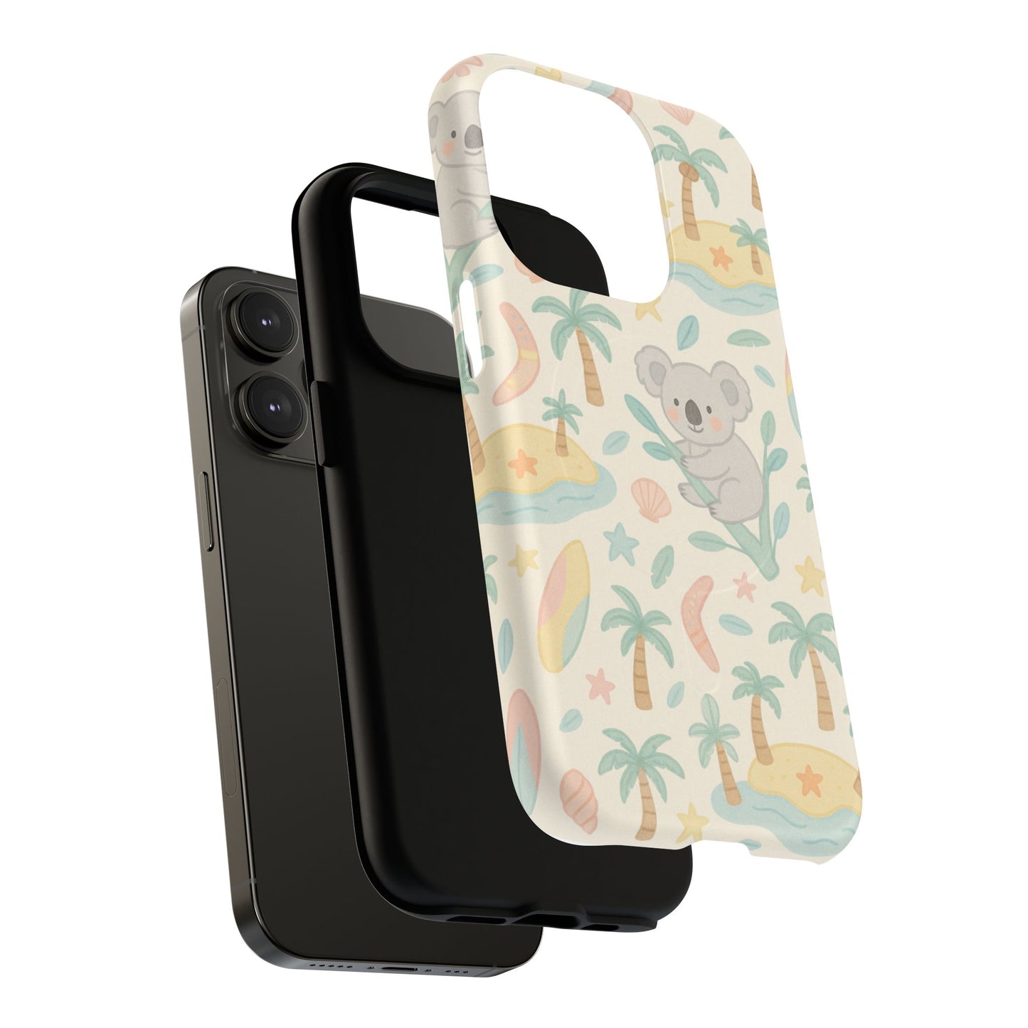 Australia Hand-Drawn Koala Beach iPhone Case — Cute Tropical Palm & Surf Print | with MagSafe
