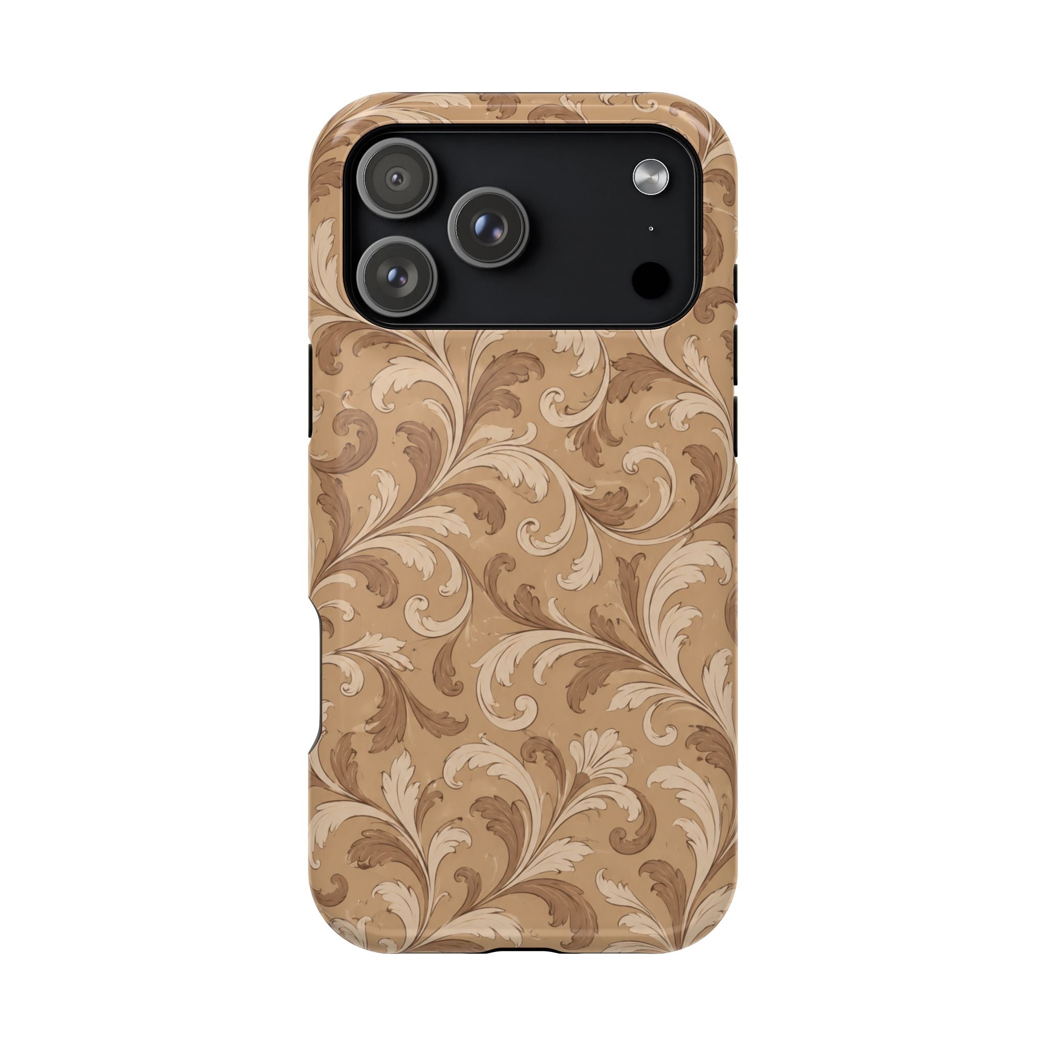 Saddle Scrolls – Tan Western Scrollwork MagSafe Phone Case, glossy iPhone 18 Pro Max, rear view
