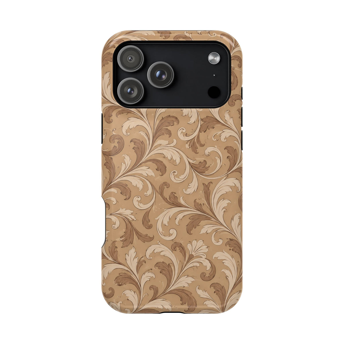 Saddle Scrolls – Tan Western Scrollwork MagSafe Phone Case, glossy iPhone 18 Pro Max, rear view