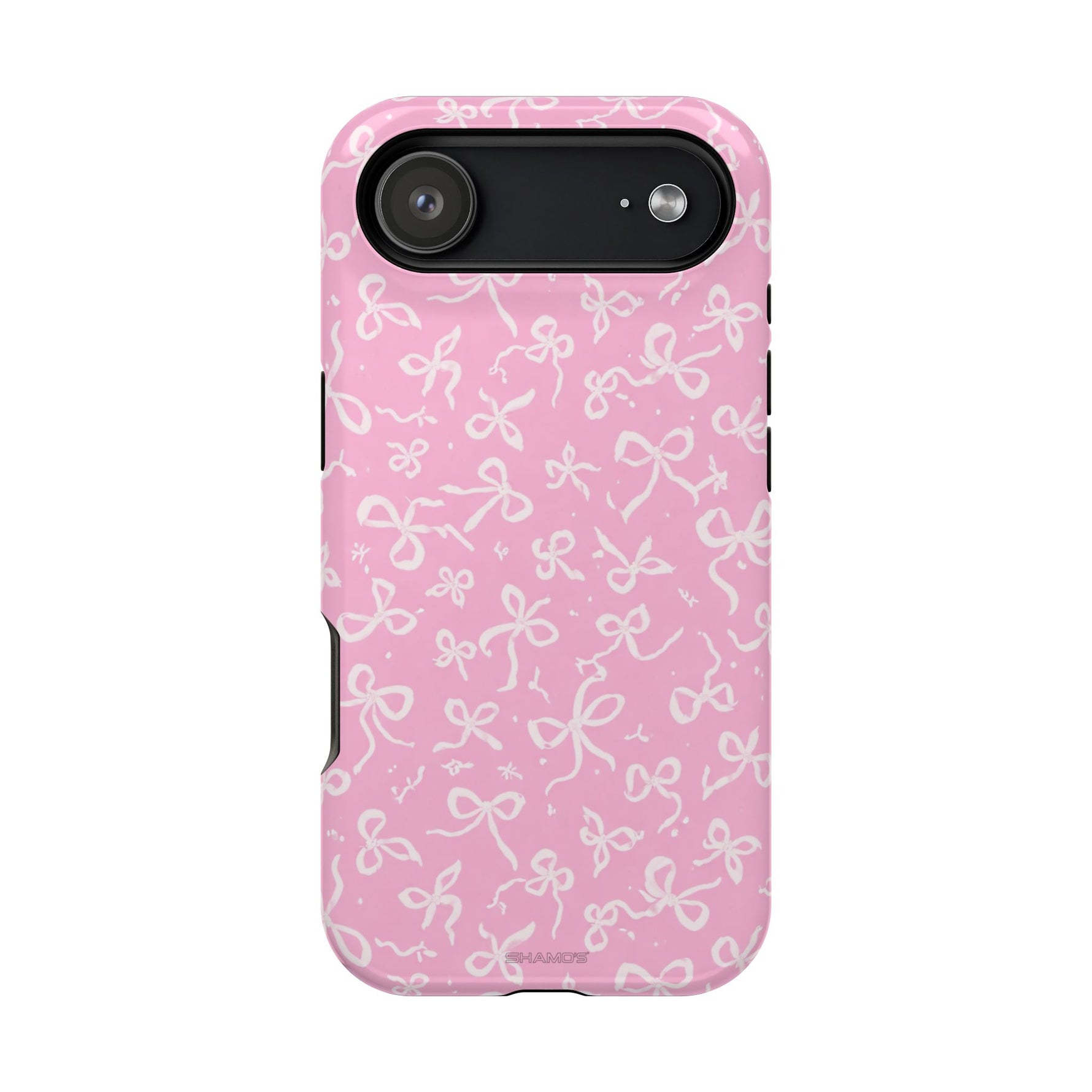 Pink Bow Pattern Impact-Resistant iPhone Case | MagSafe