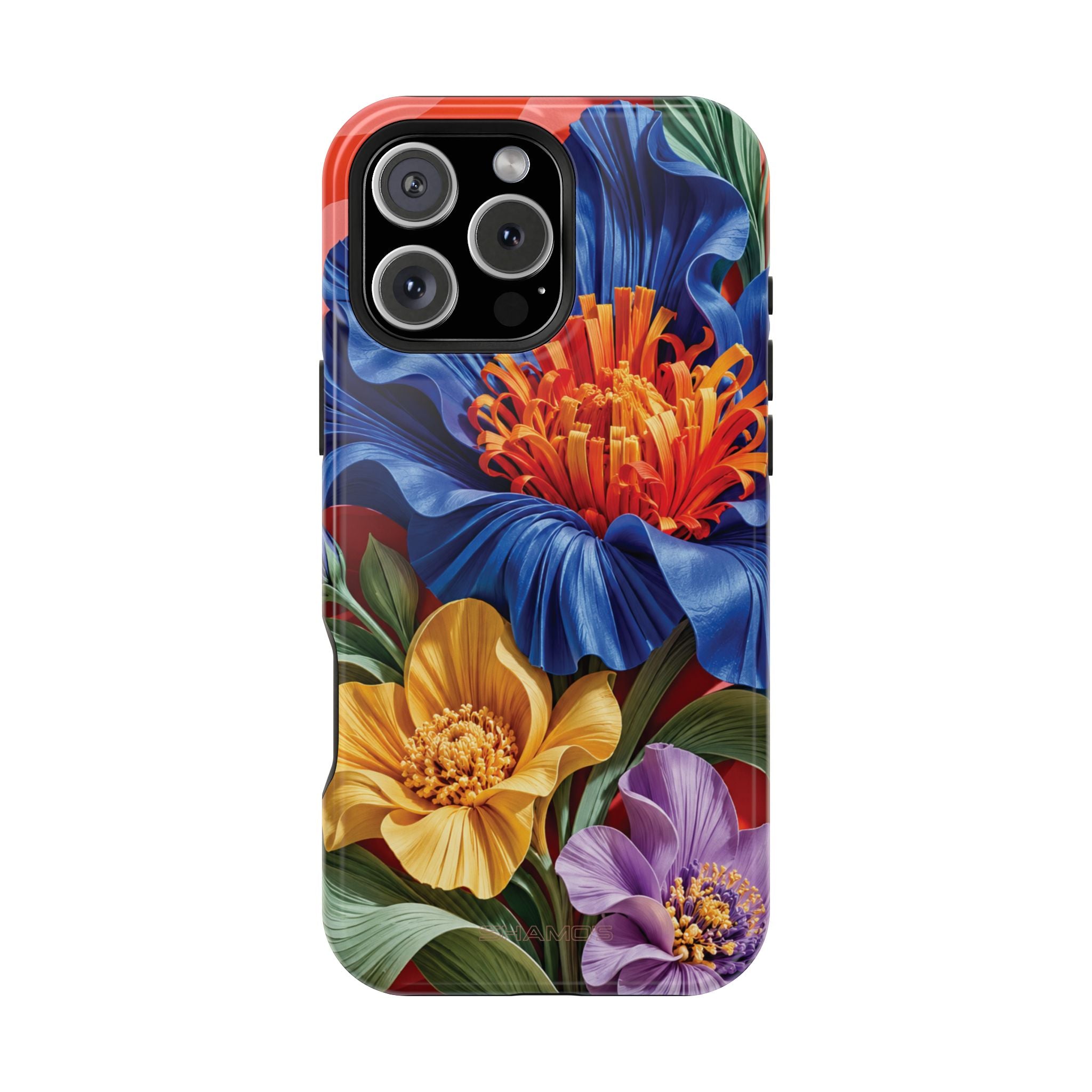 Electric Paradise MagSafe Phone Case – Cobalt Floral & Coral Waves | Glossy