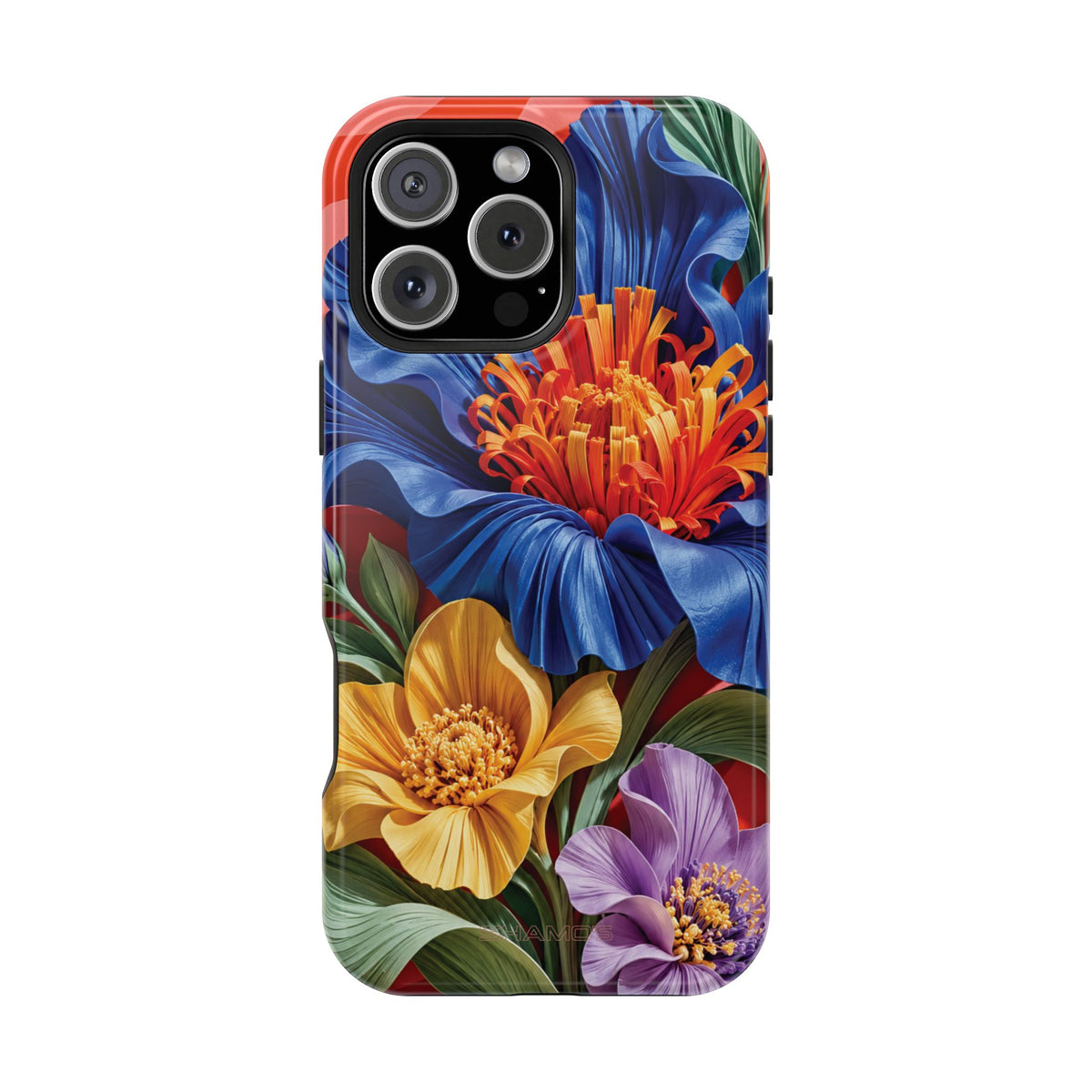 Electric Paradise MagSafe Phone Case – Cobalt Floral & Coral Waves | Glossy