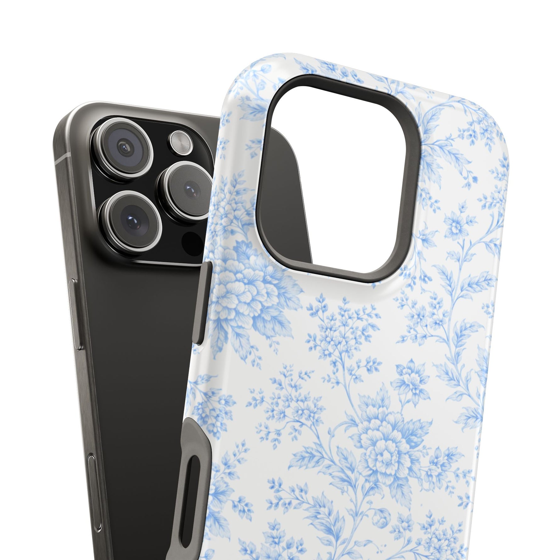 Preppy Look Blue Floral Impact-Resistant Phone Case and MagSafe Compatible