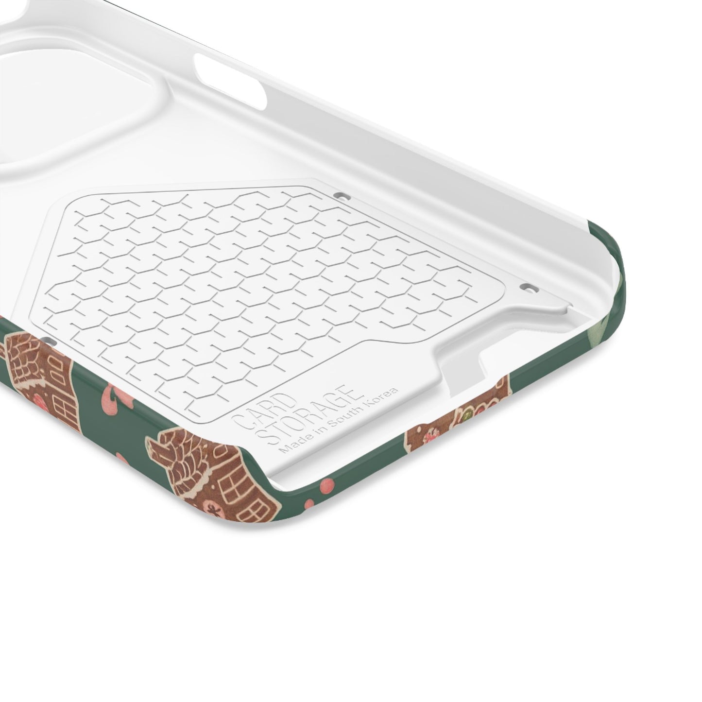 Holiday Gingerbread Phone Case with Card Holder — Festive Green Candy Cane Design