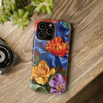 Electric Paradise MagSafe Phone Case – Cobalt Floral & Coral Waves | Glossy