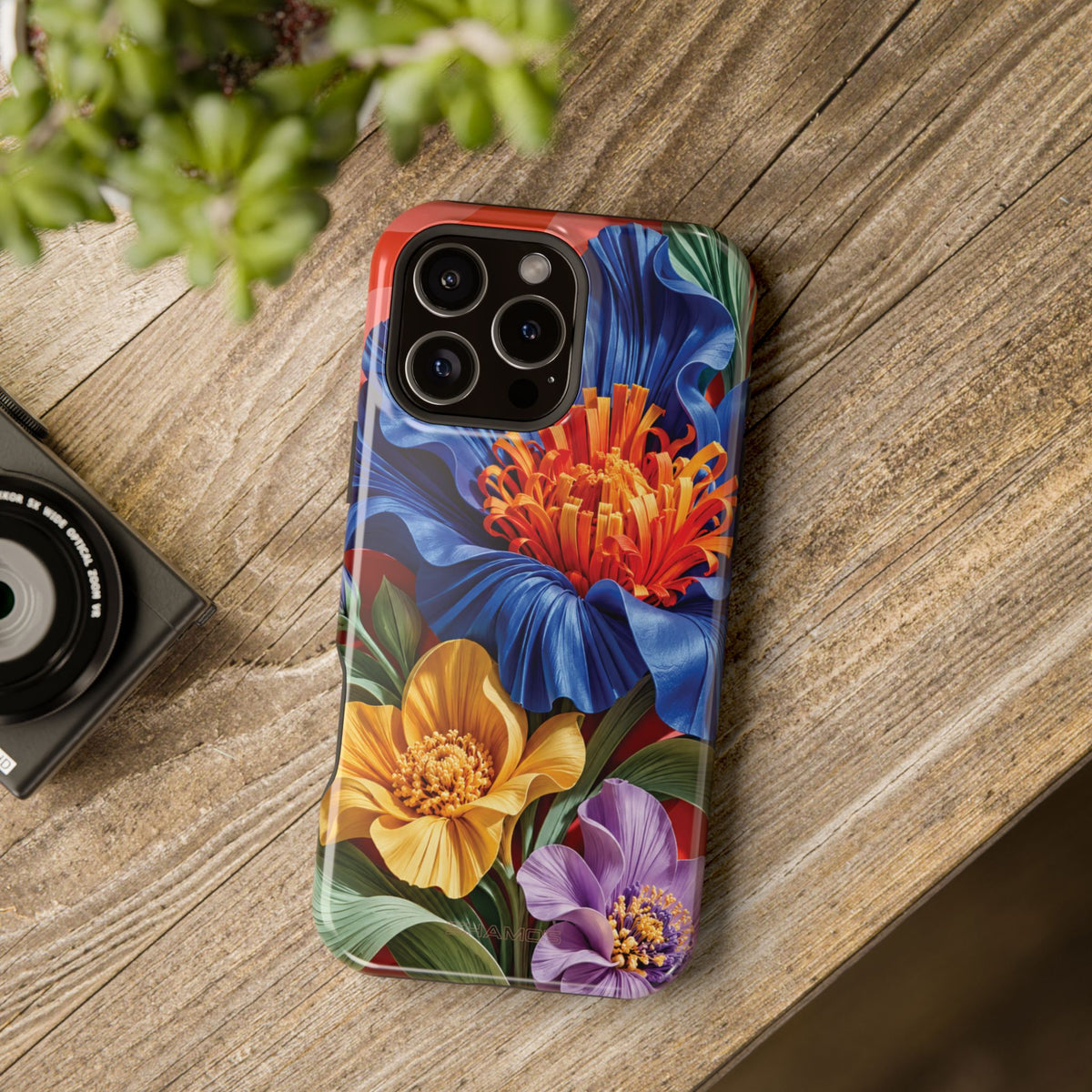 Electric Paradise MagSafe Phone Case – Cobalt Floral & Coral Waves | Glossy