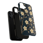 Navy Cherry Blossom Floral iPhone Case - Compatible with MagSafe - Shamo's