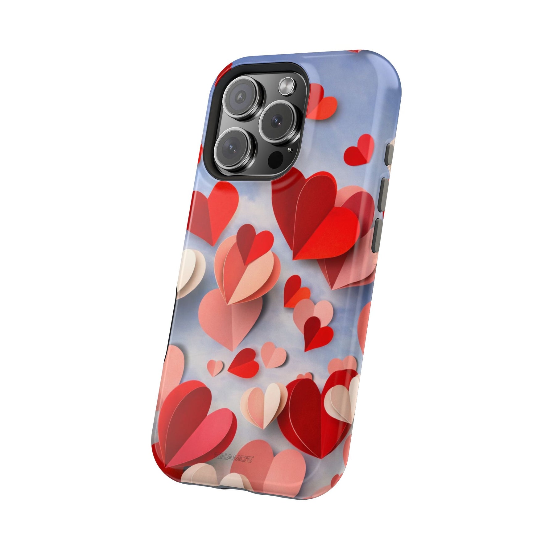 3D Paper Hearts Valentine Love iPhone Case with MagSafe Compatibility, Personalizable - iPhone 17 Pro Max / Glossy - Shamo's