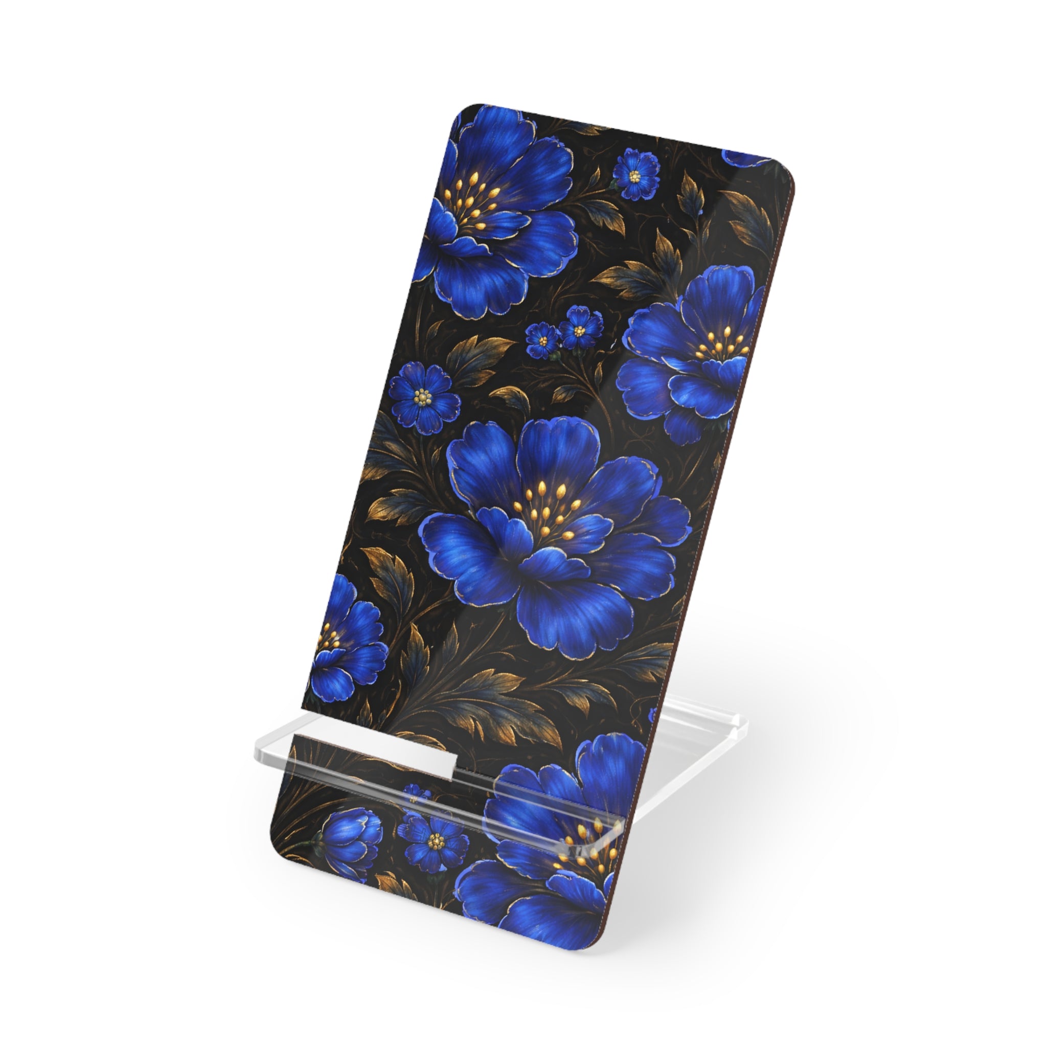 Blue Floral Phone Stand — Decorative Mobile Display Stand for Smartphones - 2.8" x 5.9" / Glossy - Shamo's