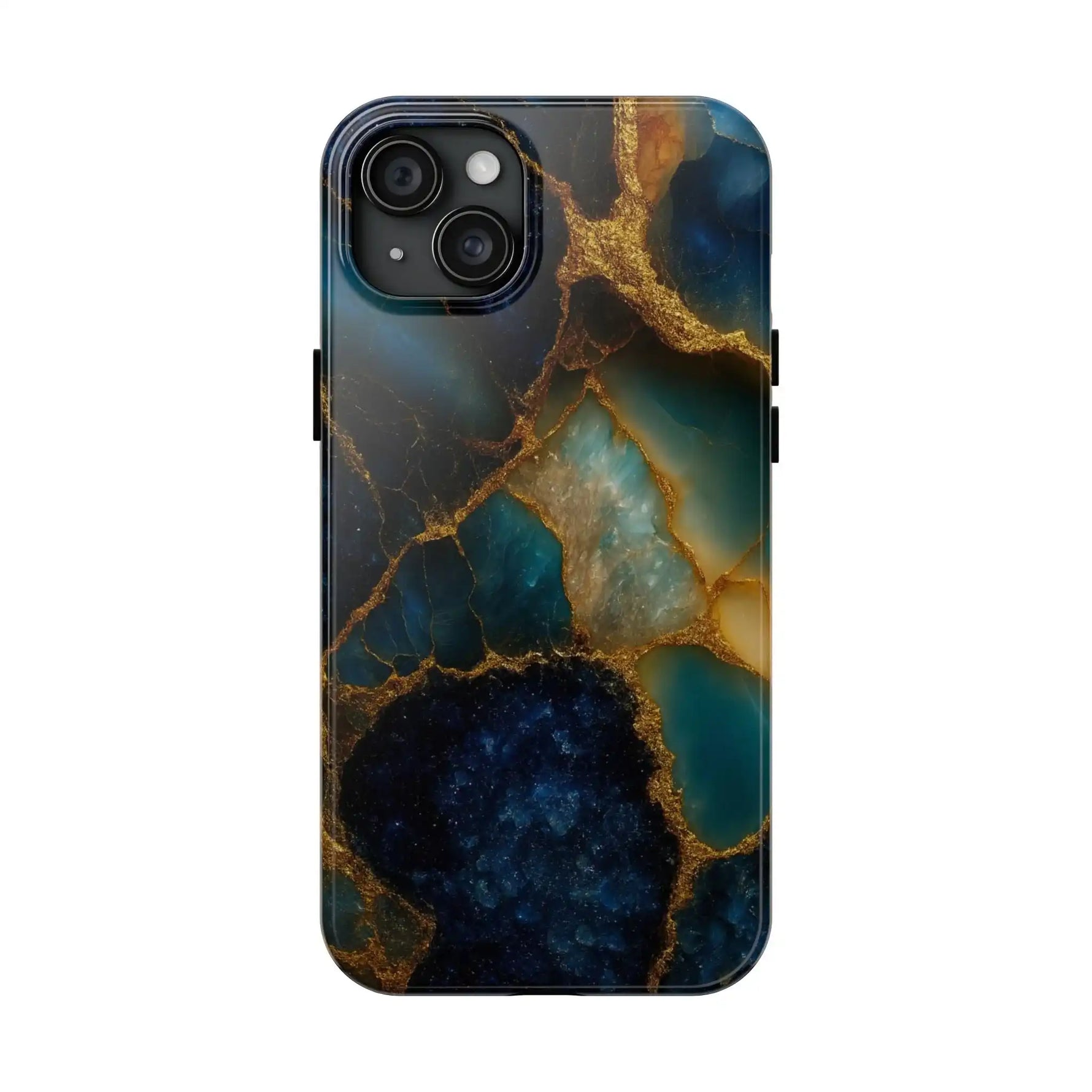 Blue Gold Agate Tough Phone Case Marble Stone Design  Shamo's iPhone 15 Plus