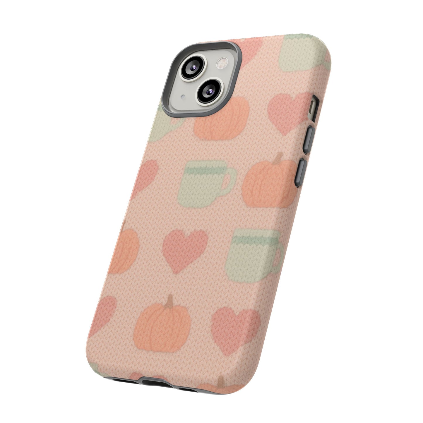 Autumn Cozy iPhone Case – Pumpkin, Heart & Coffee Cup Pattern