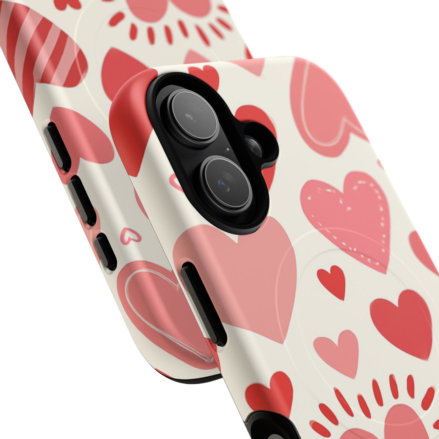 Heart Pattern Tough iPhone Case — Cute Red & Pink Hearts Protective Cover (MagSafe compatible)