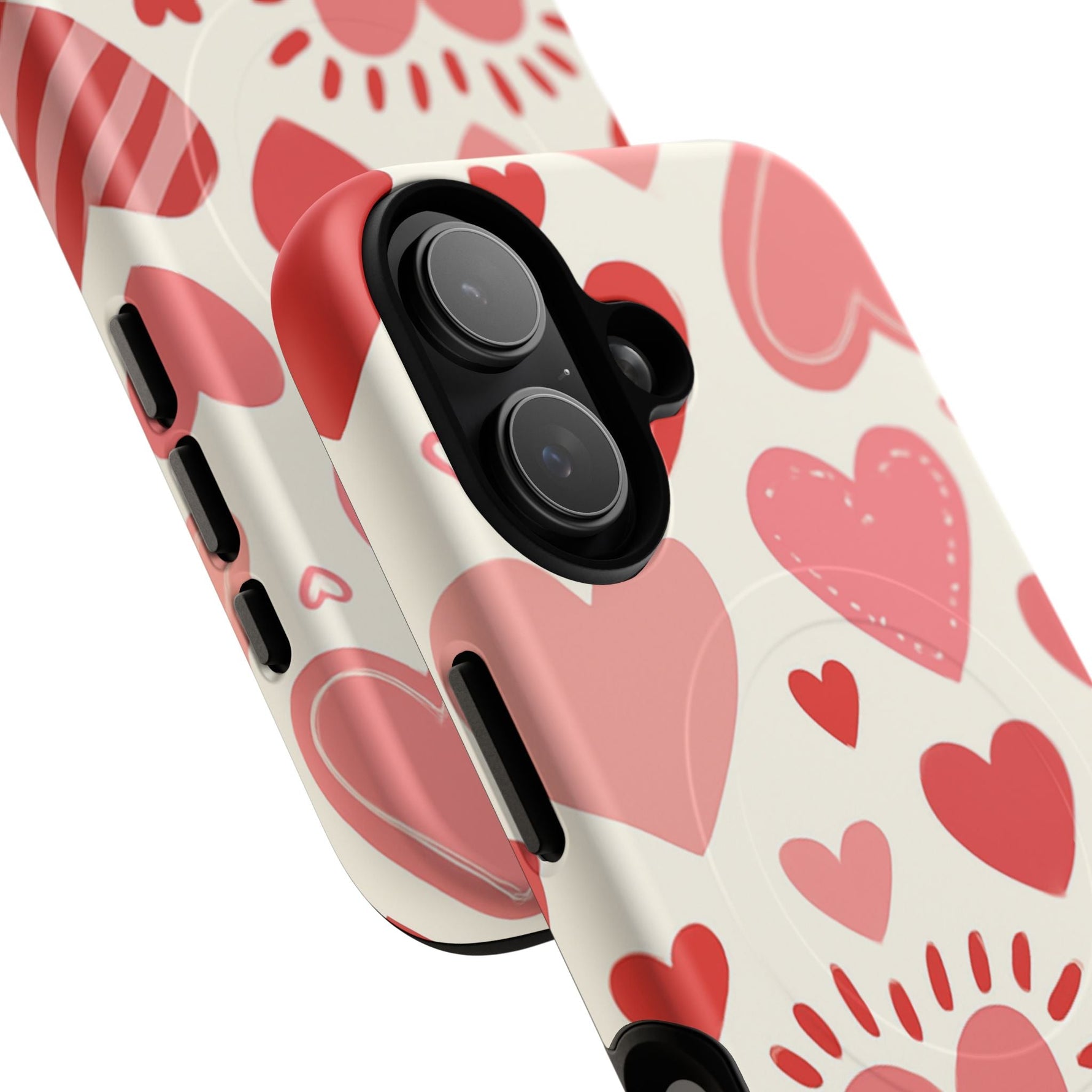 Heart Pattern Tough iPhone Case — Cute Red & Pink Hearts Protective Cover (MagSafe compatible)  Shamo's