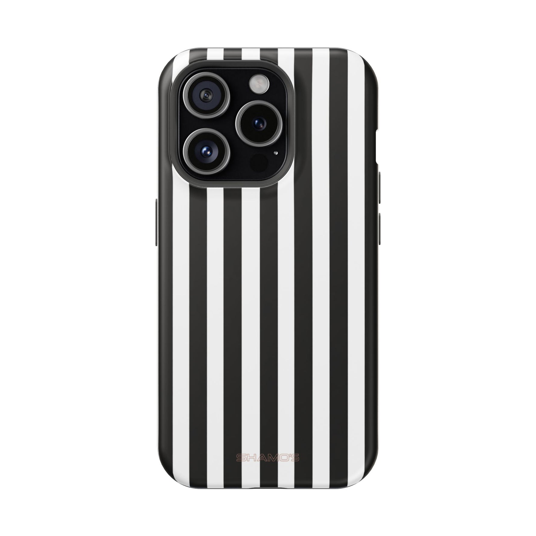 Striped MagSafe Compatible Magnetic Impact-Resistant Phone Case | Black & White Vertical Stripe (Noir Blanc) - iPhone 15 Pro / Matte - Shamo's