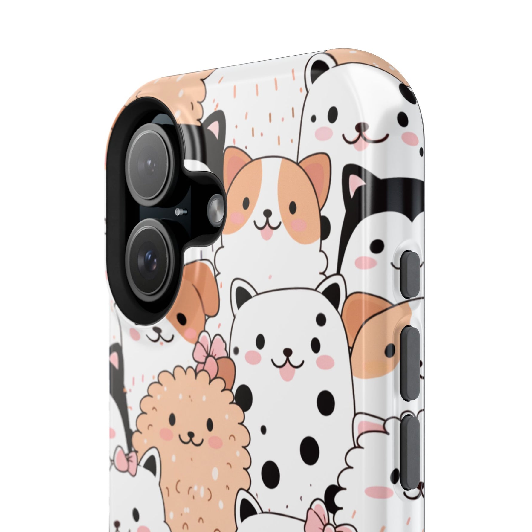 Cute Cartoon Cats & Puppies Phone Case with MagSafe Compatibility