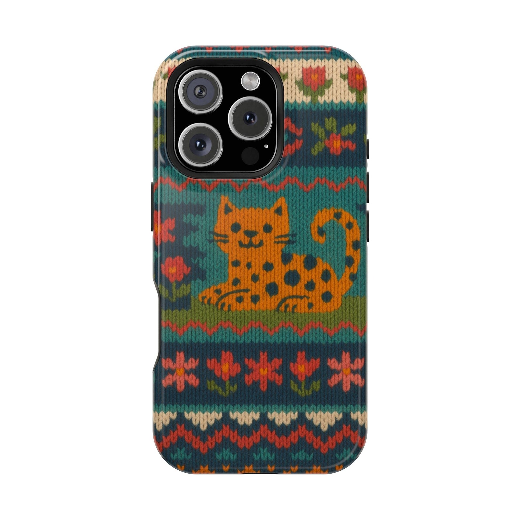 Cozy Knit Leopard Pattern Sweater Holiday Theme iPhone Case with MagSafe compatibility  Shamo's iPhone 16 Pro / Glossy