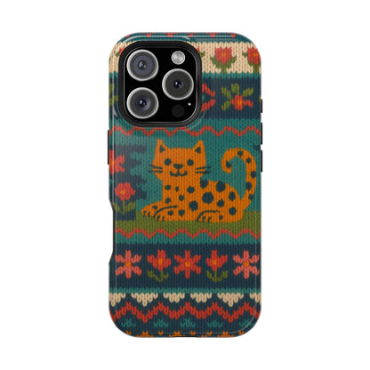 Cozy Knit Leopard Pattern Sweater Holiday Theme iPhone Case with MagSafe compatibility