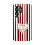 Funda personalizada a rayas — Diseño de corazón rojo y blanco (nombres personalizados)