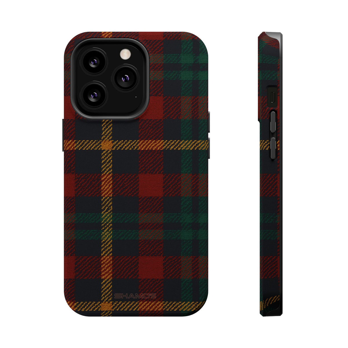 Funda para iPhone resistente a impactos con diseño de cuadros escoceses rojos y verdes con MagSafe