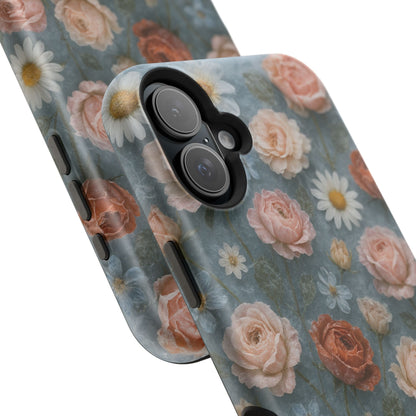 Frozen Floral Vintage Roses & Daisies iPhone Case with MagSafe compatibility  Shamo's