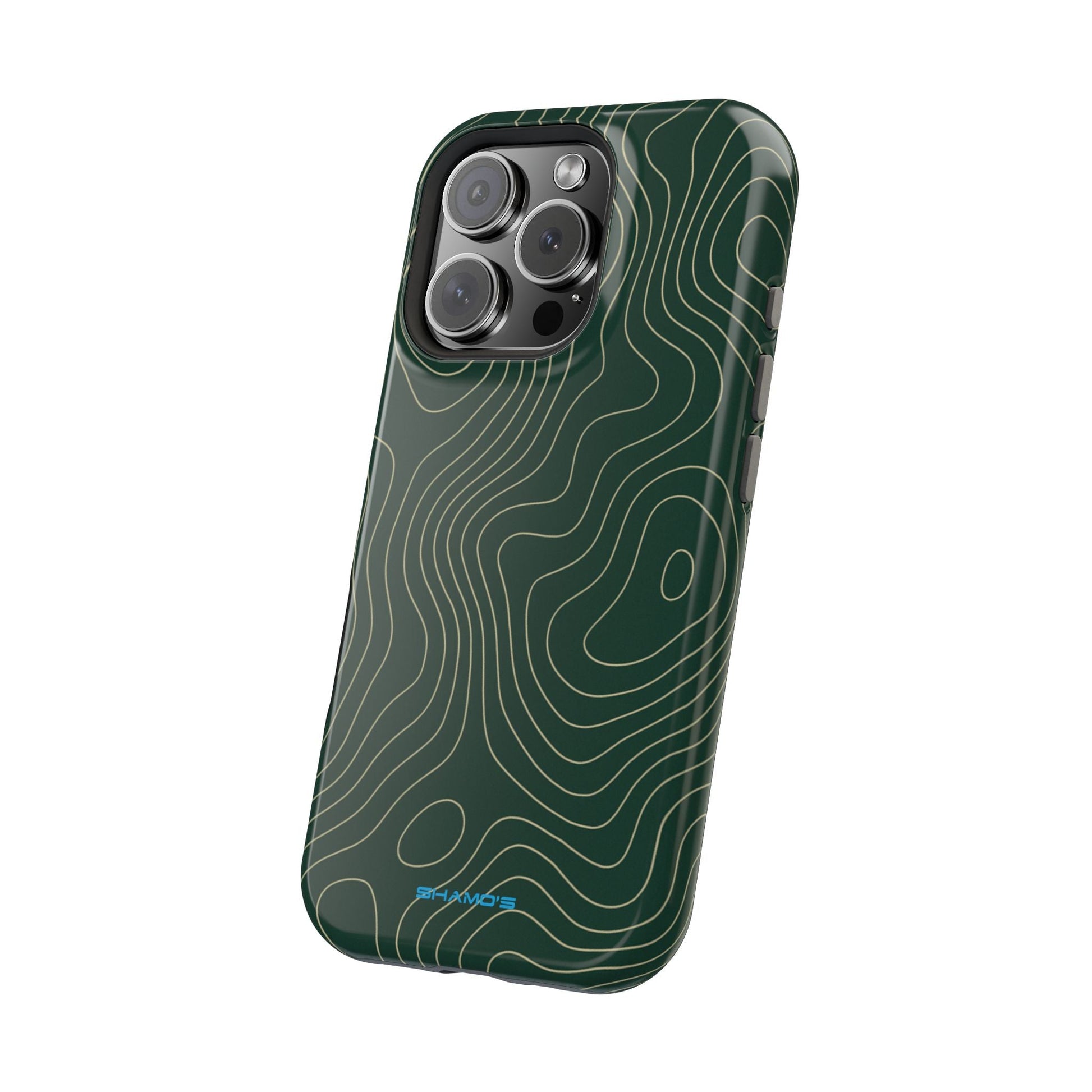 Topographic Green Magnetic Impact-Resistant iPhone Case | MagSafe compatible  Shamo's