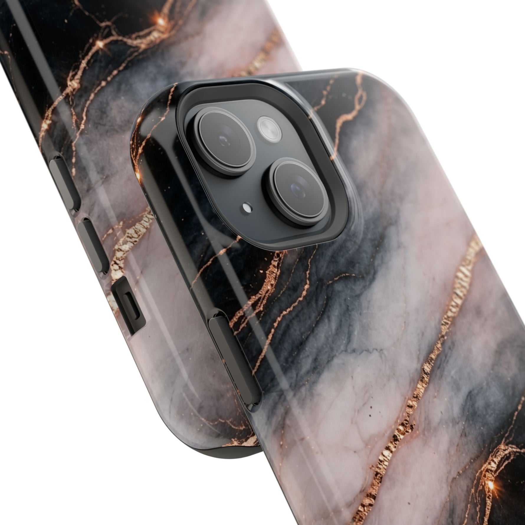Marbled Black & Rose Gold Magnetic MagSafe Compatible Phone Case — Impact-Resistant