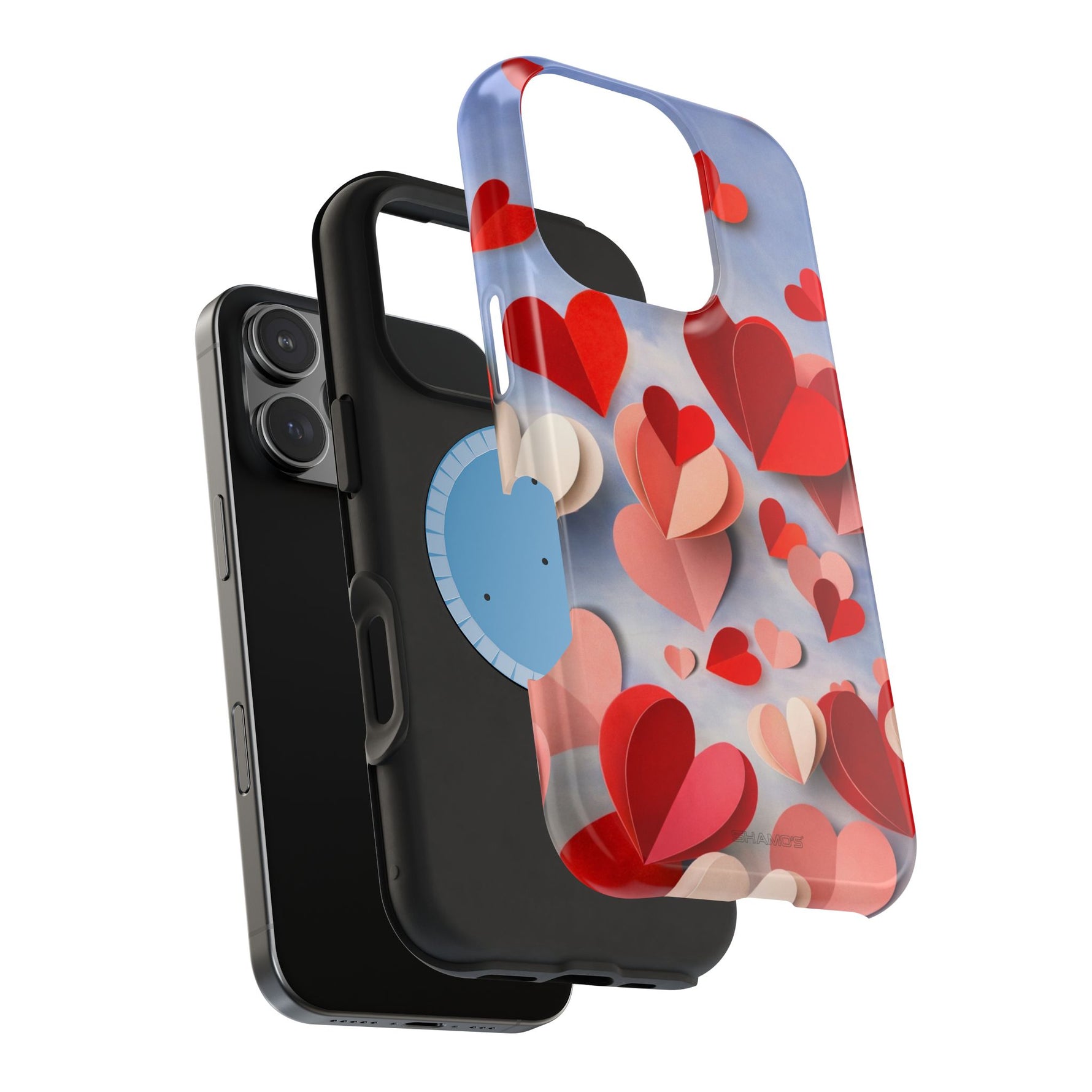 3D Paper Hearts Valentine Love iPhone Case with MagSafe Compatibility, Personalizable - iPhone 17 Pro Max / Glossy - Shamo's