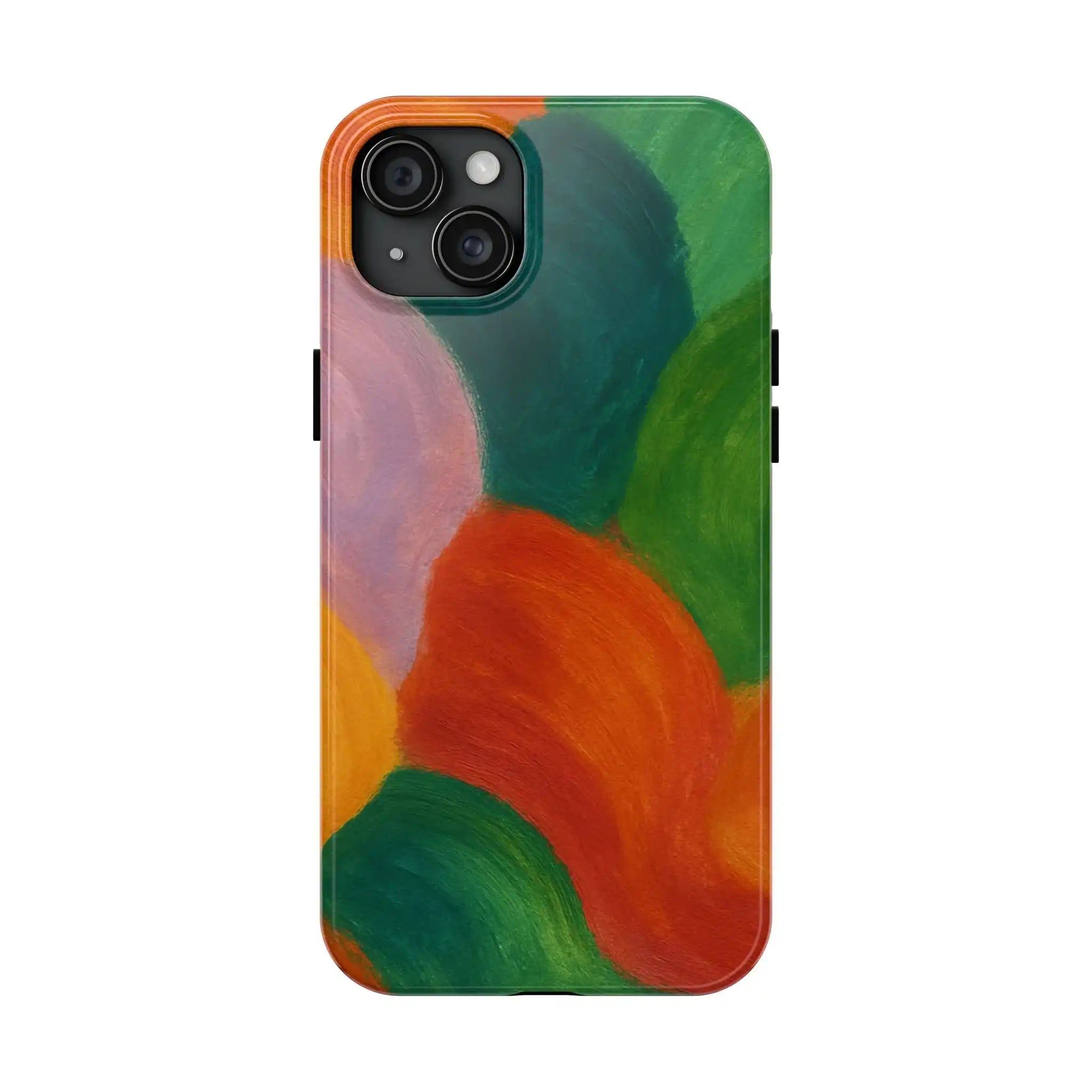 Abstract Color Wave Tough Phone Case — Bold Orange & Green Protective Phone Cover  Shamo's iPhone 15 Plus