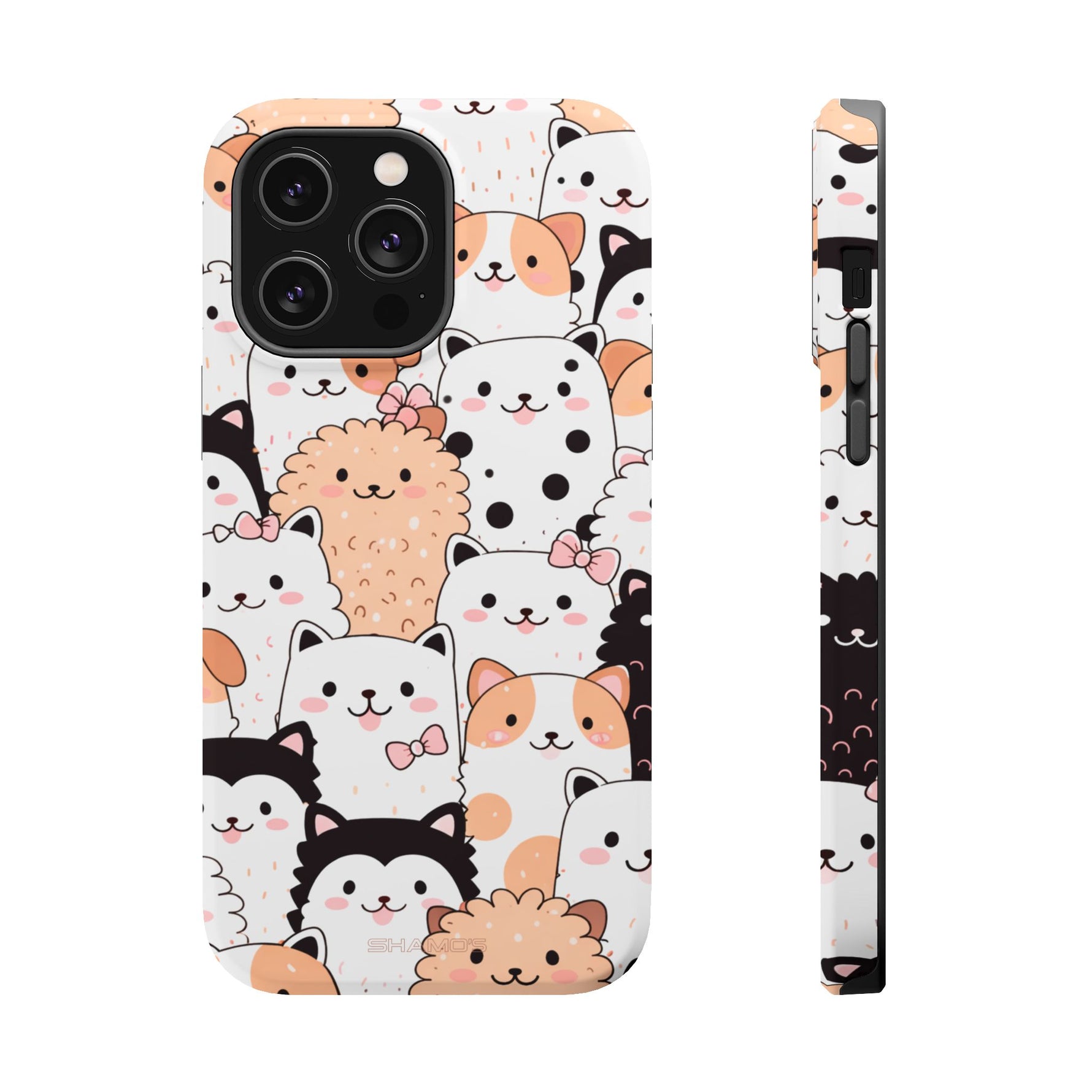 Cute Cartoon Cats & Puppies Phone Case with MagSafe Compatibility