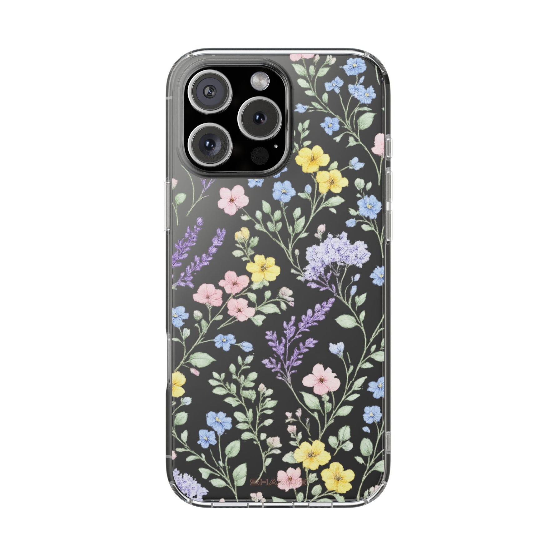 Clear Floral Impact-Resistant Phone Case — Pastel Wildflower Design