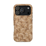 Saddle Scrolls – Tan Western Scrollwork MagSafe Phone Case, glossy iPhone 17 Pro, rear view