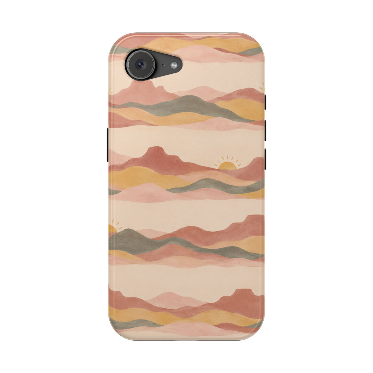 Sunset Trails – Desert Landscape MagSafe Phone Case, glossy iPhone 17e, rear view