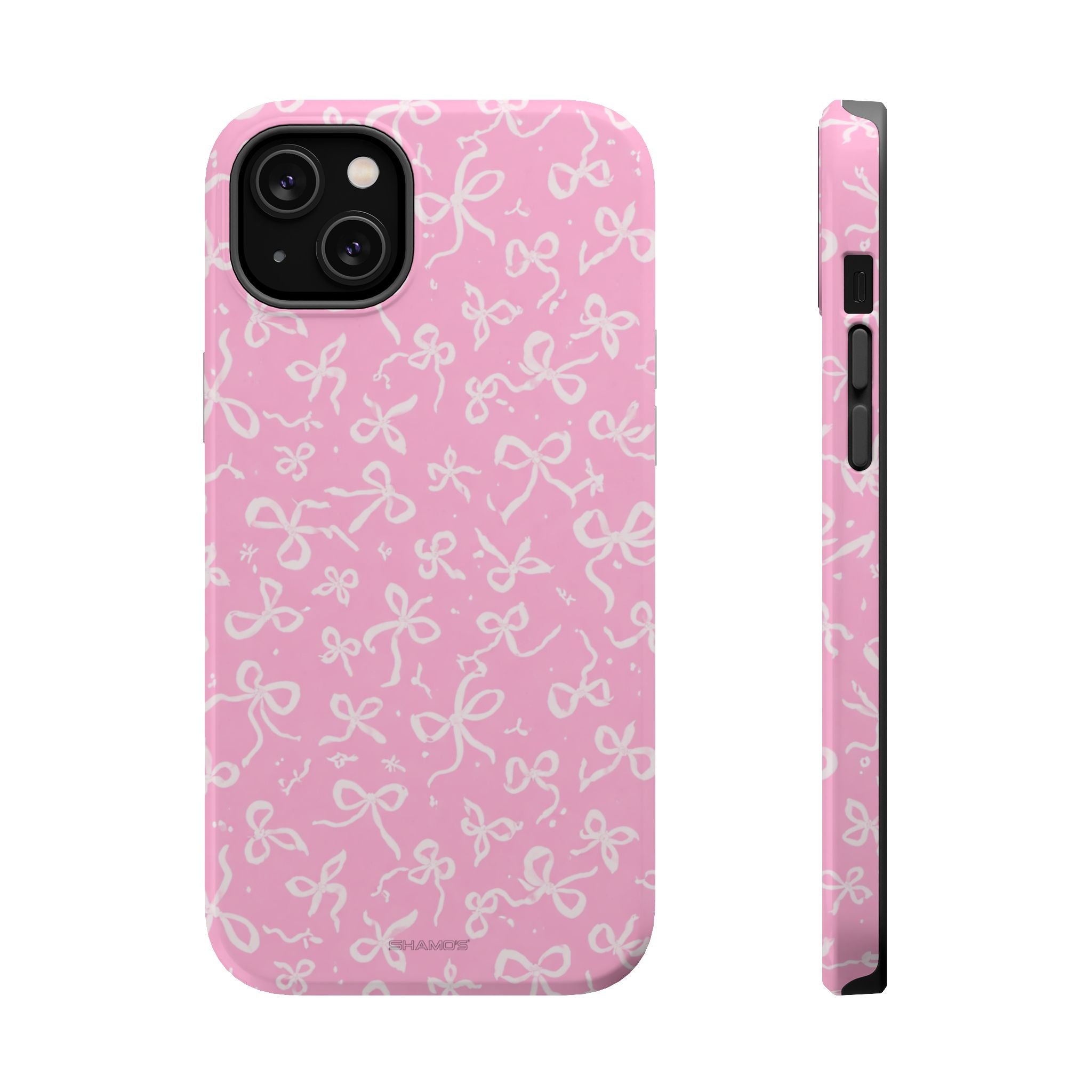 Pink Bow Pattern Impact-Resistant iPhone Case | MagSafe - iPhone 14 Plus / Glossy - Shamo's