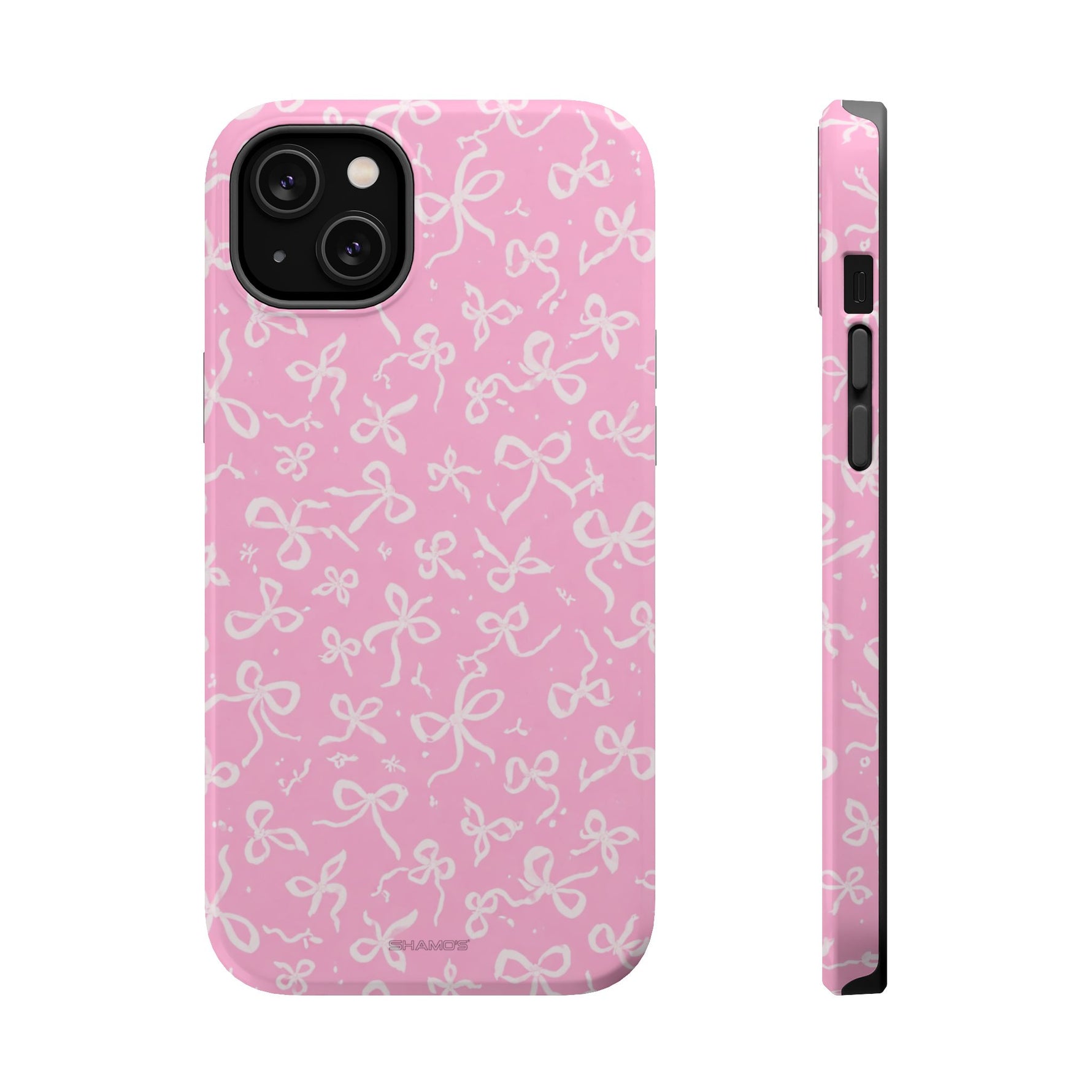 Pink Bow Pattern Impact-Resistant iPhone Case | MagSafe