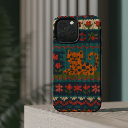 Cozy Knit Leopard Pattern Sweater Holiday Theme iPhone Case with MagSafe compatibility