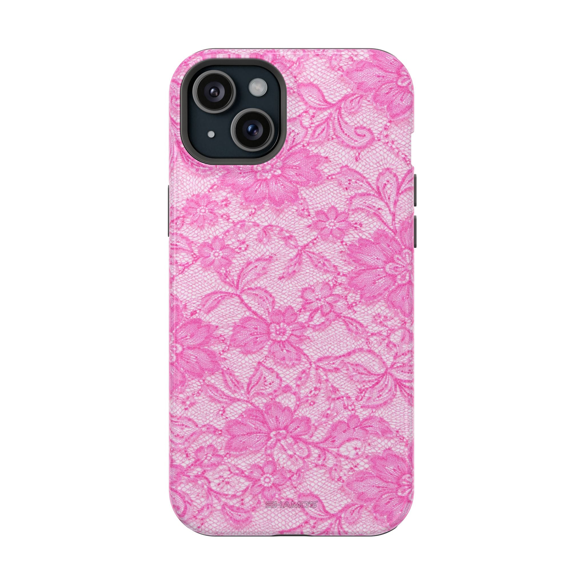Pink Lingerie Lace Print Impact-Resistant iPhone Case | MagSafe - iPhone 15 Plus / Glossy - Shamo's