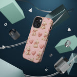 Pink Teddy Hearts Love iPhone Case, Impact-Resistant MagSafe Compatible