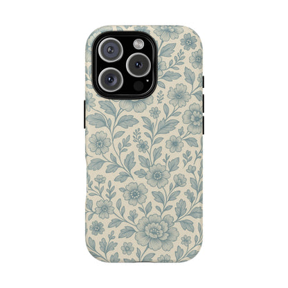 Vintage Blue Floral Tough Case for iPhone - Compatible with MagSafe