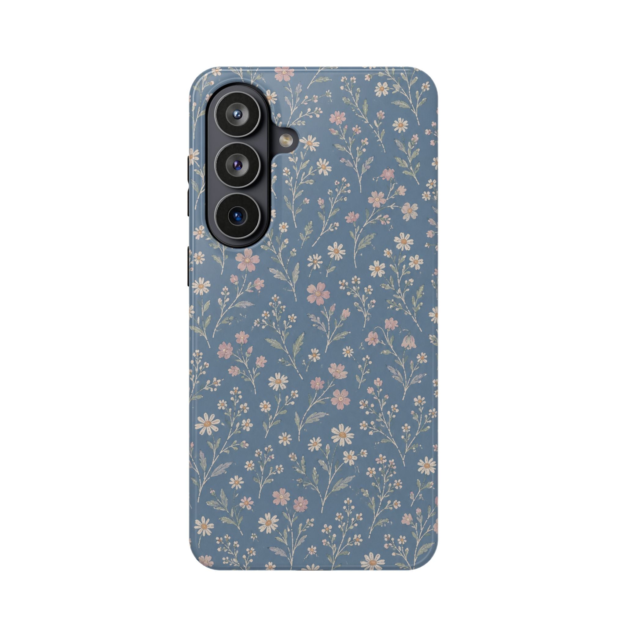 Denim Wildflowers MagSafe Phone Case, glossy Samsung Galaxy S26 Plus, rear view