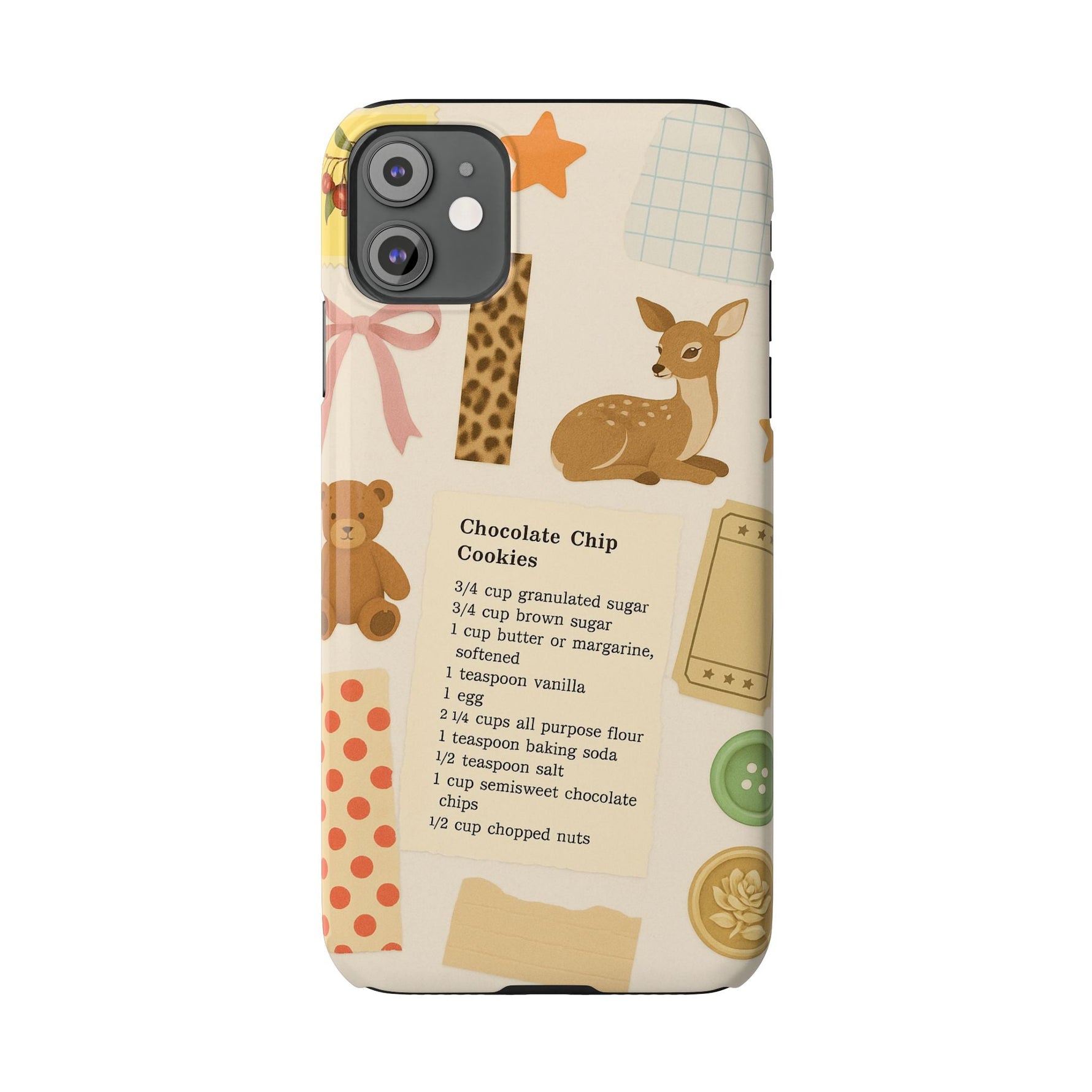 Slim iPhone Case — Cozy Baking & Teddy Pattern (Recipe, Deer, Buttons)  Shamo's