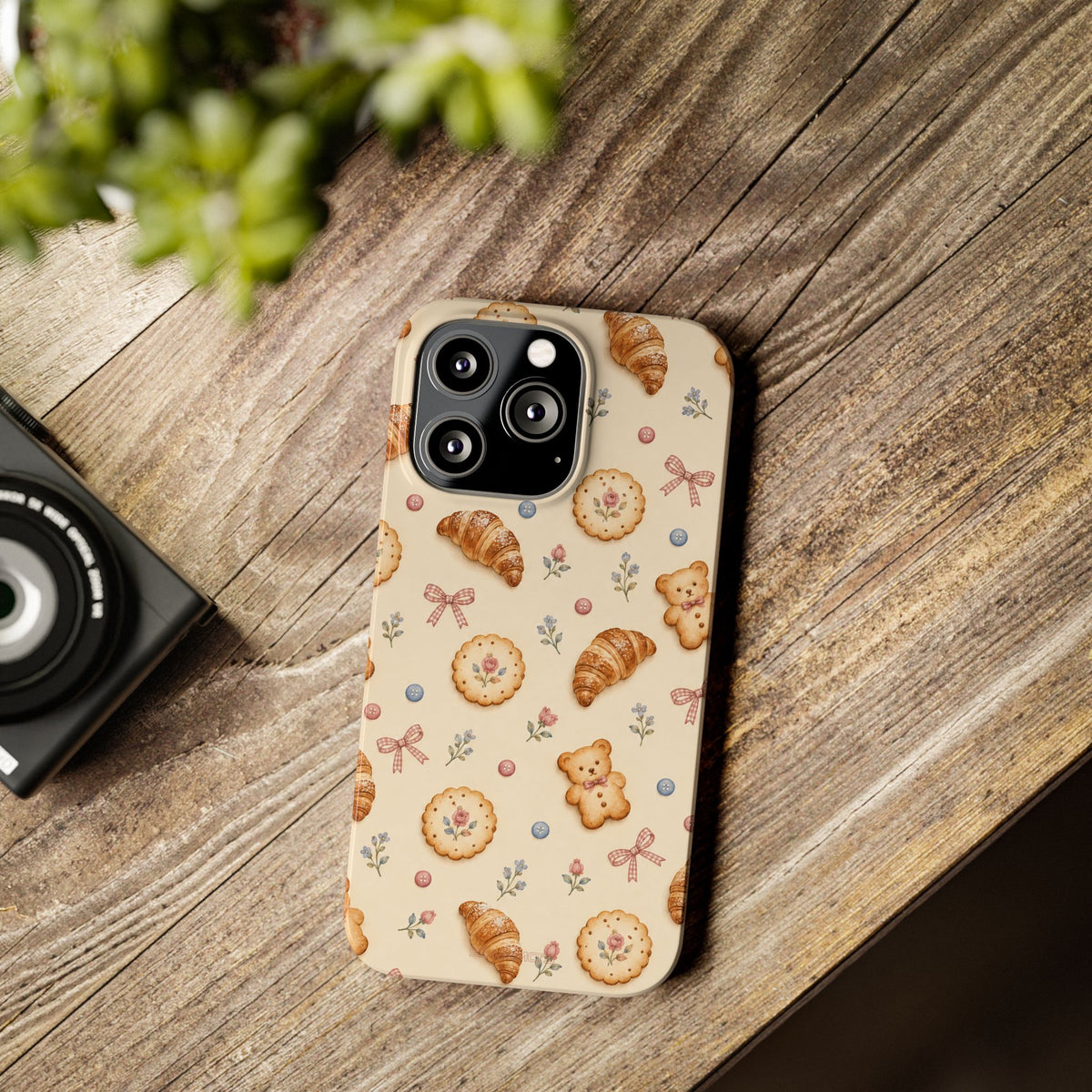 Slanke iPhone-hoes — knus bak- en teddybeerpatroon (recept, hert, knopen)