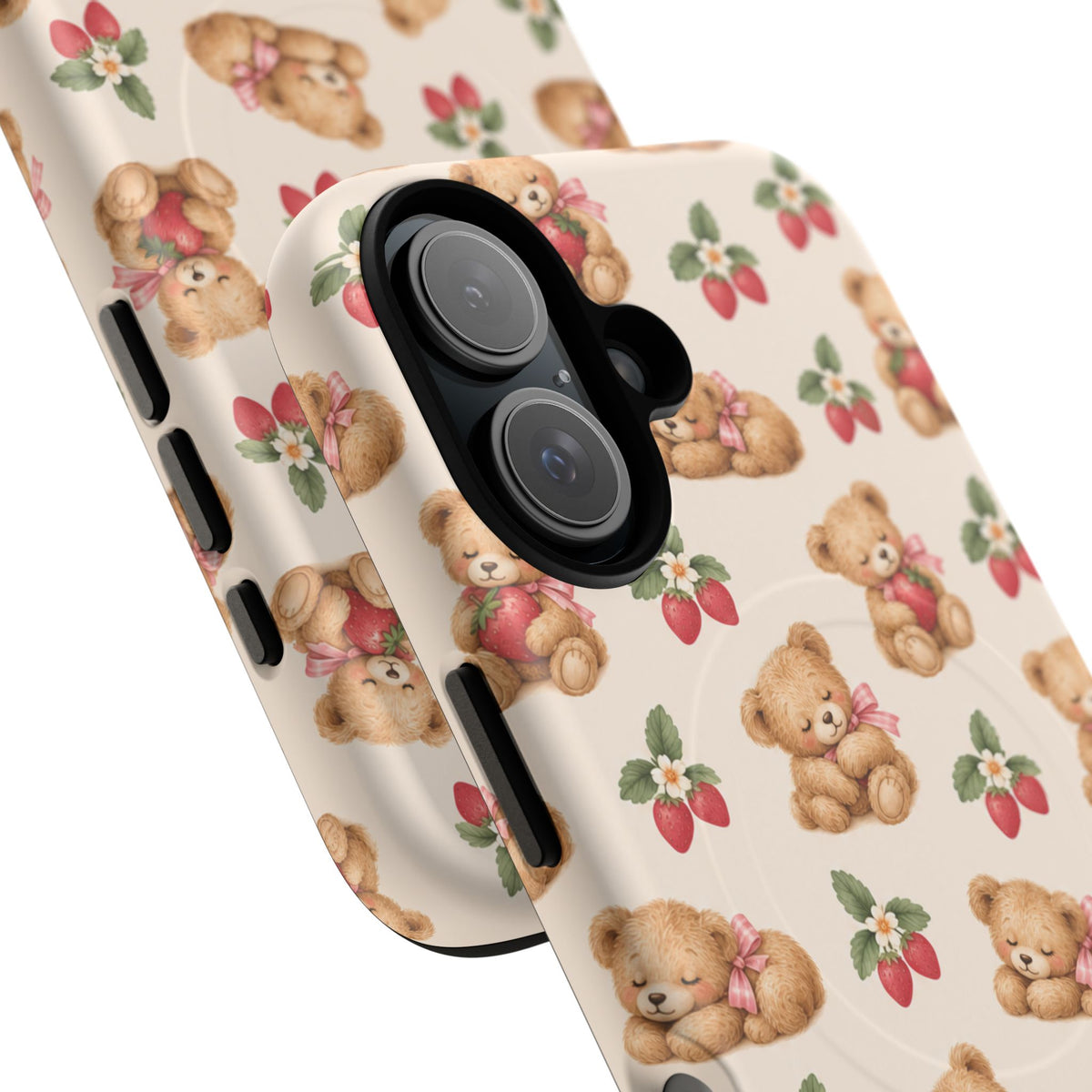 Teddy Berry Cozy Strawberry Pattern iPhone Case with MagSafe